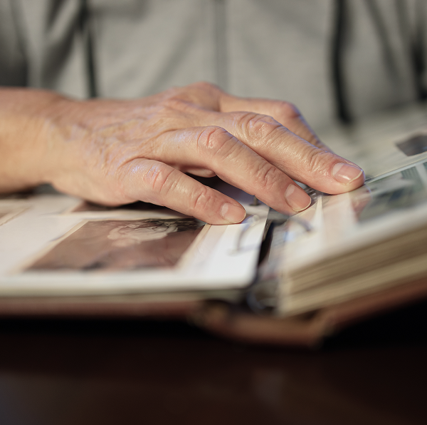a person looking through photos