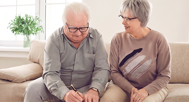 a man and woman signing a document
